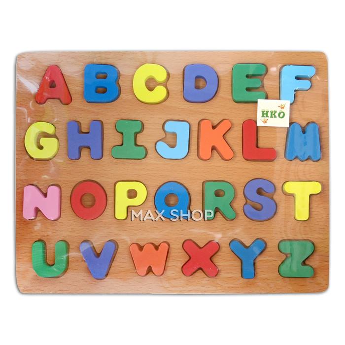 Gambar Mainan Edukasi Anak - Puzzle Chunky Kayu Natural Alphabet Huruf Besar dari Maxshop undefined Tokopedia