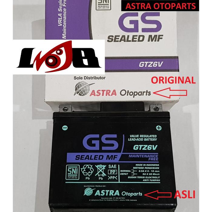 Gambar GS Astra GTZ6V MF 5 ampere Aki Kering Vario 125 150 Nmax CB150R FU KLX dari Ledeng Motor Bandung undefined Tokopedia