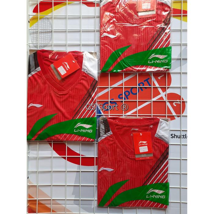 Gambar Baju Kaos Jersey Olahraga Badminton Bulutangkis LINING - L18256A MERAH dari GS Sport Official undefined Tokopedia