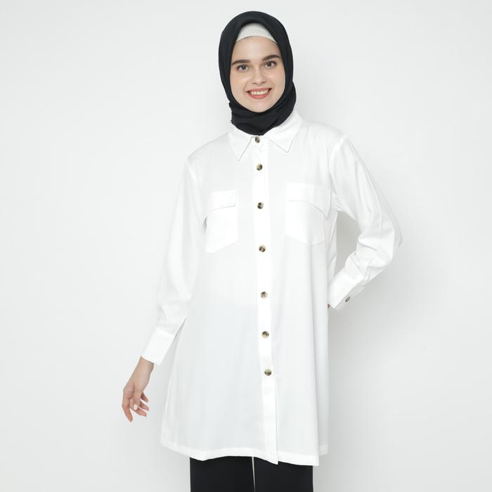 Gambar Eiza by duapola Pocket Shirt Tunik 8836FS - Putih, M dari Eiza by duapola Kab. Tangerang Tokopedia