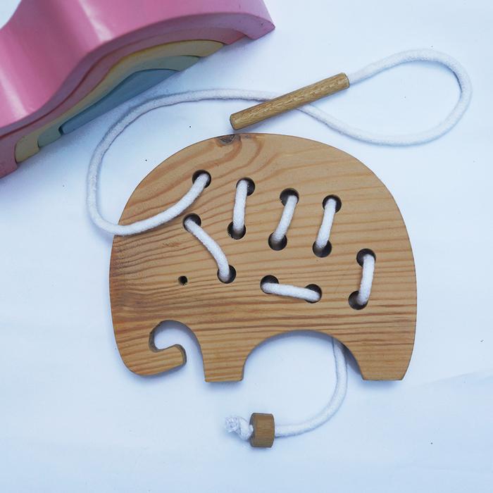 Gambar mainan montessori edukasi anak wooden lacing toy - gajah dari Ashes Home Indonesia undefined Tokopedia