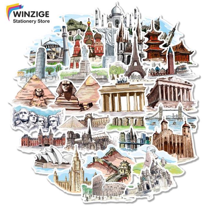 Gambar 40pcs Waterproof Stickers Set Famous Building Deco Trunk dari Betterhoney undefined Tokopedia