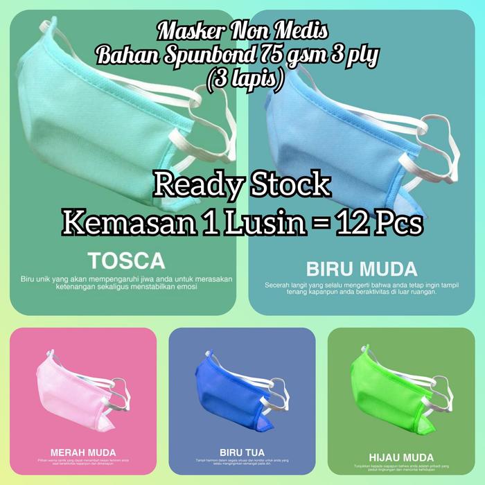 Jual Masker Kain Bahan Spunbond 75 Gsm 3 Ply 3 Lapis 1 Lusin 12 Pcs Biru Kota Tangerang Arfishop 9906 Tokopedia