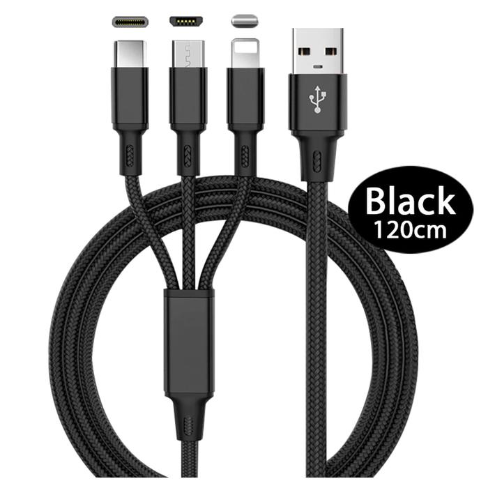 Gambar Kabel Charger 3 in 1 Cable Micro USB Lightning USB Type-C Type C 1M - Hitam dari Lbagstoremall undefined Tokopedia