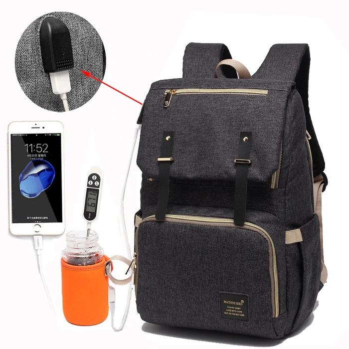 Gambar MACHINE BIRD Diaper Backpack Waterproof Multifunction Bag With USB Por - Hitam dari TOKO MUMUKU undefined Tokopedia