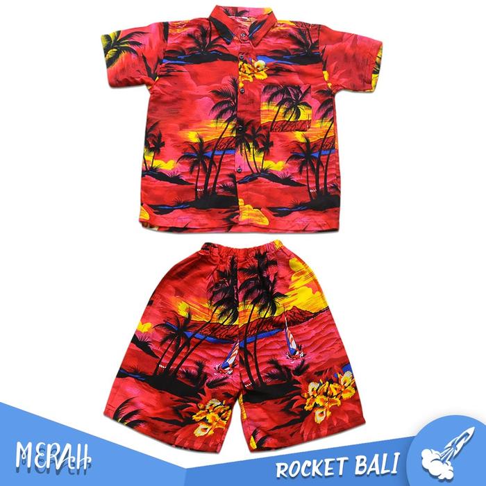 Gambar Kemeja Hawai Anak - Baju Pantai Anak Cowo - Baju Hawai Anak Laki - Merah, M dari Rocket Bali undefined Tokopedia