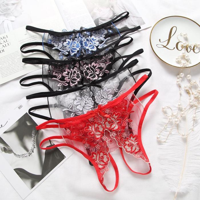 Gambar Open g string wanita Celana Dalam Panties Bordir Bunga C085 - Merah dari Dezenna undefined Tokopedia