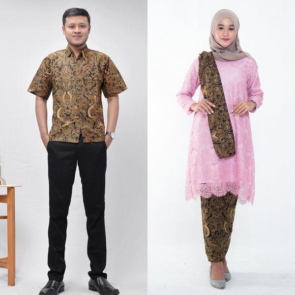 Gambar Batik Couple Kebaya Brokat Modern Kemeja Lengan Pendek - cowok M cewek L dari Batik Tanwijaya undefined Tokopedia