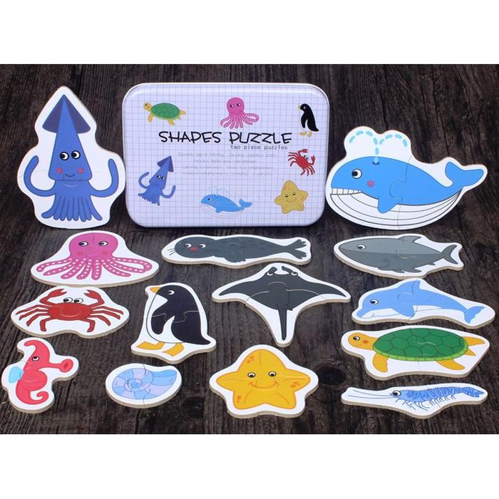 Gambar Puzzle Kayu / My First Puzzle Kaleng Putih - Shapes Puzzle - HEWAN LAUT dari TweedyToys undefined Tokopedia