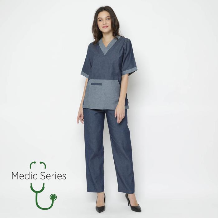 Gambar Medic Series Baju OKA / Scrub Suits (Atasan + Bawahan) - Blue Denim - M dari Medic Series undefined Tokopedia