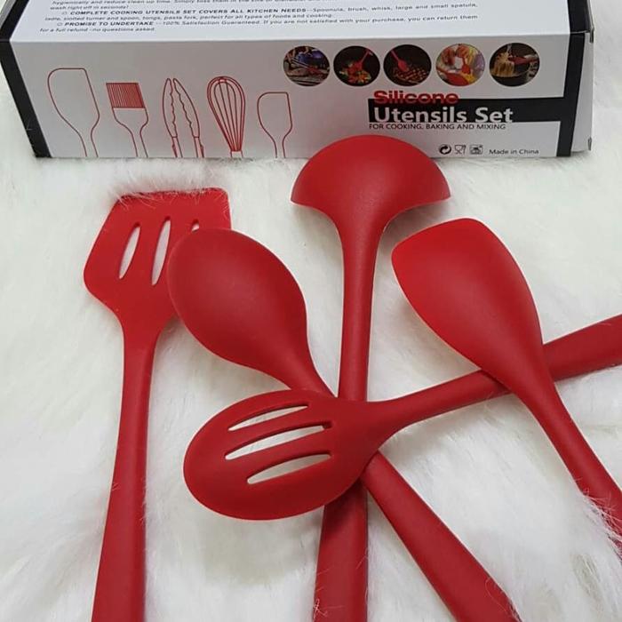 Gambar set 5pcs silicone cooking spatula / alat masak silikon - Merah dari etc shopline undefined Tokopedia