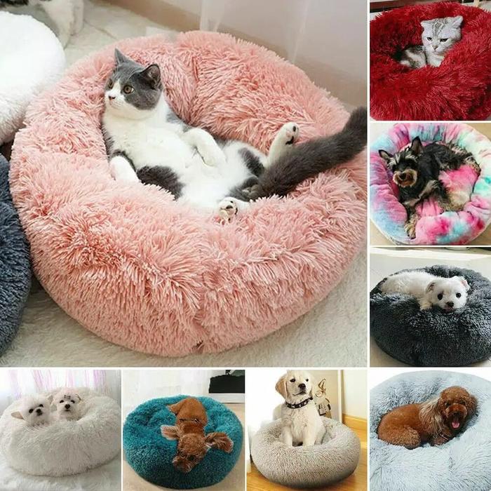 Jual Dog Pet Bed Cat Bed Faux Fur Cuddler Round Comfortable Size