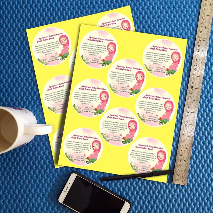 Gambar Stiker Label Acara Syukuran 4 Bulan Kehamilan - 8cm isi 8pcs dari Tazkia Sticker undefined Tokopedia