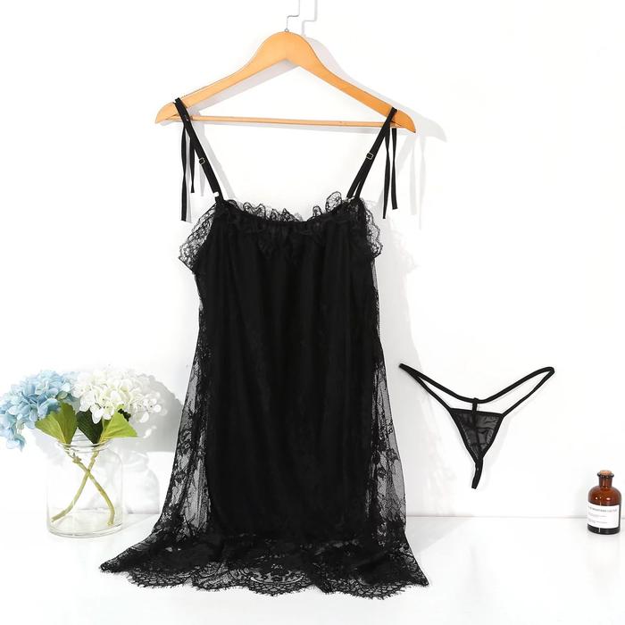 Gambar Piyama Wanita Set Tali Baju Tidur Lace Sexy Lingerie Ukran Besar A380 - Hitam dari Dezenna undefined Tokopedia