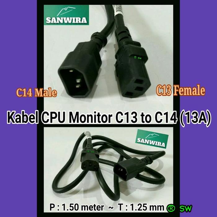 Gambar Kabel CPU Monitor C13 to C14 (13A) ~ Panjang : 1.50 meter - T: 1.25 mm dari Sanwira cable undefined Tokopedia