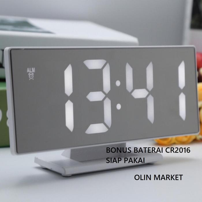 Gambar Jam Meja Digital LED Weker / Digital Clock Mirror Alarm Led Flat Style - Biru dari olin market undefined Tokopedia