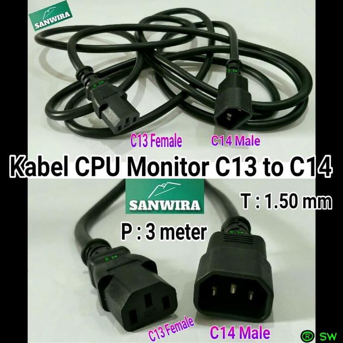 Gambar Kabel CPU Monitor C13 to C14 ~ Panjang : 3.00 meter - T : 1.50 mm dari Sanwira cable undefined Tokopedia