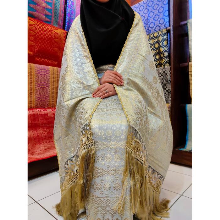 Promo Songket Palembang Atbm Set Bordir Selendang Biru Muda Kota Palembang Tina Songket Tokopedia