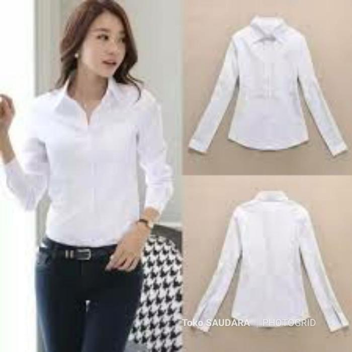 Gambar Kemeja putih polos panjang wanita - Putih, L dari Toko Saudara_NEW undefined Tokopedia