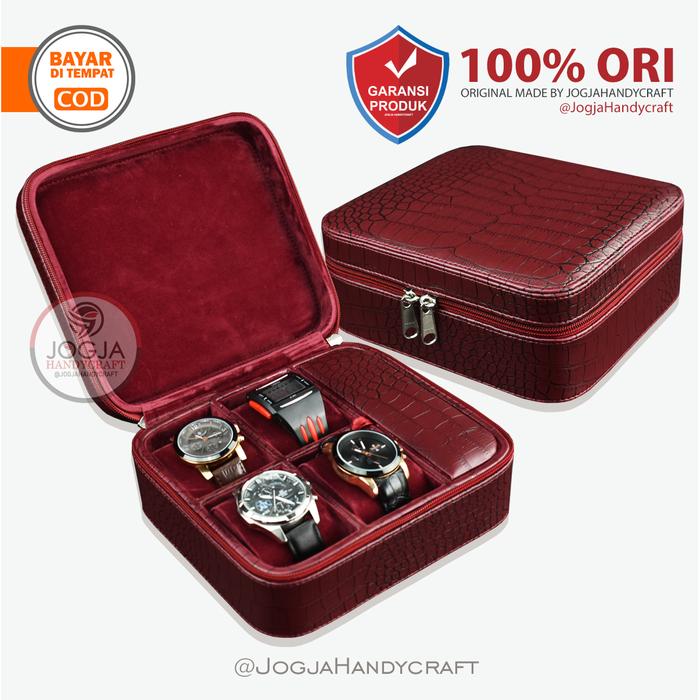 Gambar PREMIUM Travel Watch Box / Tempat Jam tangan travel / Kotak Jam Tangan - Maroon dari Jogja Handycraft_NEW undefined Tokopedia