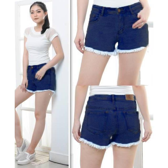 Gambar [Hot pant Rumbai dark blue RO]Celana pendek jeans washed biru tua - 28 dari fashionistagrosir_NEW undefined Tokopedia