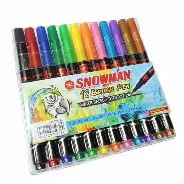 Jual Spidol Brushpen Kaligrafi 12 Warna Set Spidol Cat Air Kuas Snowman Kota Bandung Promaxstore 