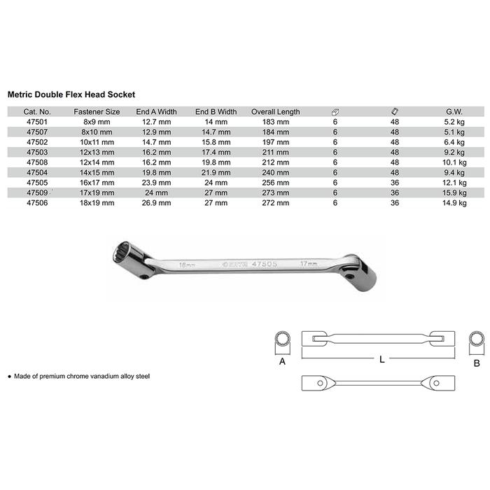 Jual KUNCI SOKET FLEXIBEL 8 X 9 MM FLEX HEAD SOCKET WRENCH 47501 SATA ...