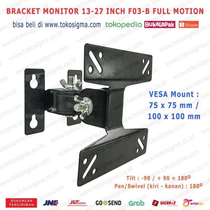 Gambar Braket breket BRACKET F03 untuk PC Monitor Curve FLAT TV 14 17 19 21 22 23 24 27 inch pasang di Dinding Tembok Gerak kiri kanan atas bawah LCD WALL Mount Tilt Swivel - F03-B dari Toko Optima Kirana undefined Tokopedia