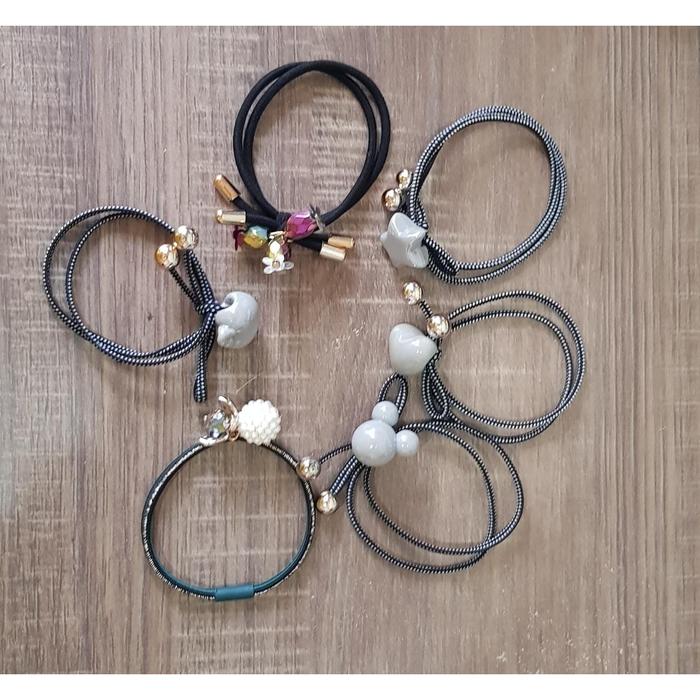 Gambar PAKET 6 PCS KARET RAMBUT KOREA, KARET MANIK WARNA, IKAT RAMBUT ANAK-P6 - Hitam dari BeaNaBell Aksesoris undefined Tokopedia