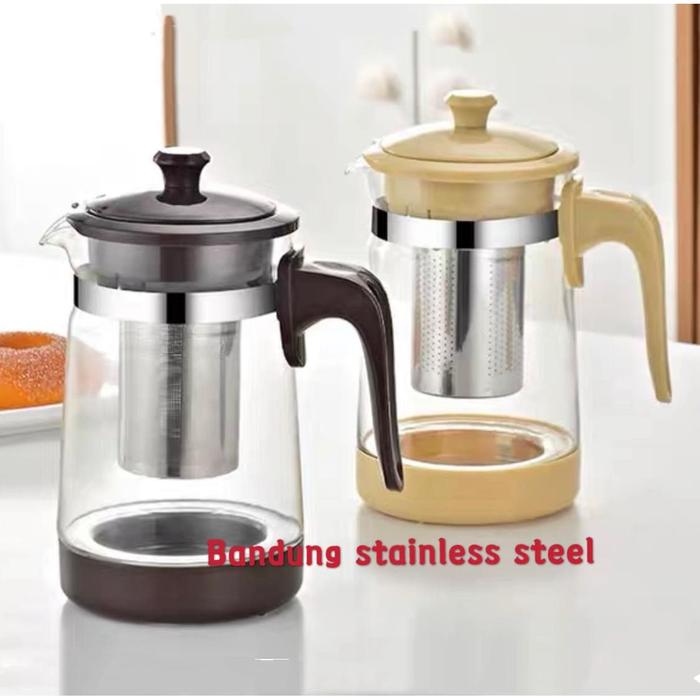 Gambar Teko teh kopi dengan saringan 900ml kaca tea pot glass elegan unik - CREAM dari Bandung Stainless Steel undefined Tokopedia