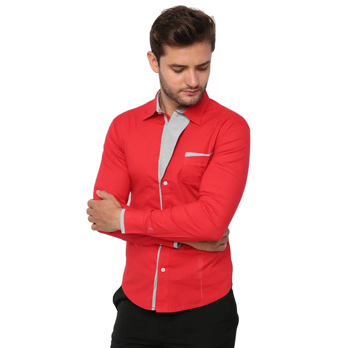 Gambar Pakaian Pria Kemeja Slim Fit Abu, Merah, Maroon Katun Strech (LNG) - LNG 1214, XL dari Gudang Fashion Id undefined Tokopedia