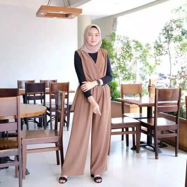 Jual Jumpsuit Panjang Bisa Hijab Ala Korea Cute Model Silang Manset Putih Kota Bandung Dreamlike Fashion Tokopedia