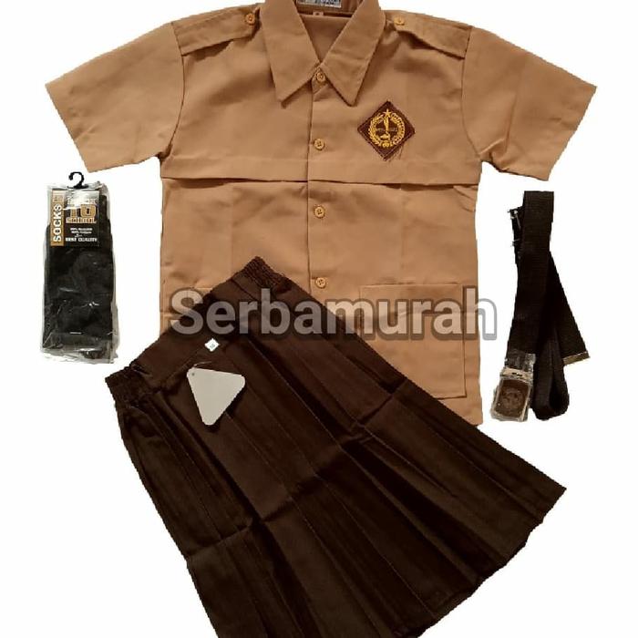 Gambar setelan seragam pramuka anak perempuan baju pendek rok pendek lengkap - 6-7 tahun dari serbamurah0223 undefined Tokopedia