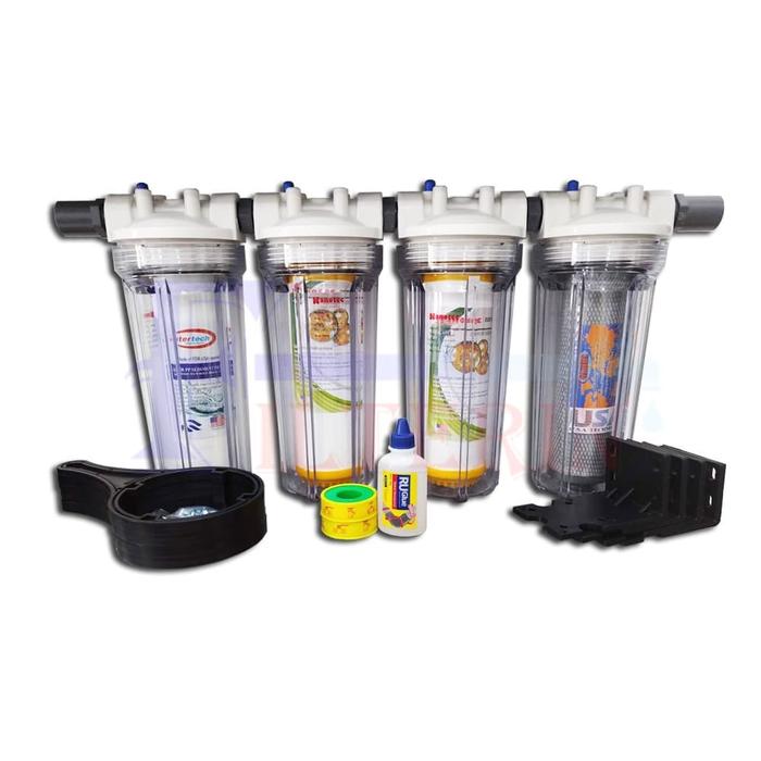 Gambar Paket Quad Filter / Filter Air Siap Pakai (Resin) sebagai penyaring kadar debu, lumpur, bau tidak sedap dan kapur - 1/2" dari Filterin Indonesia undefined Tokopedia
