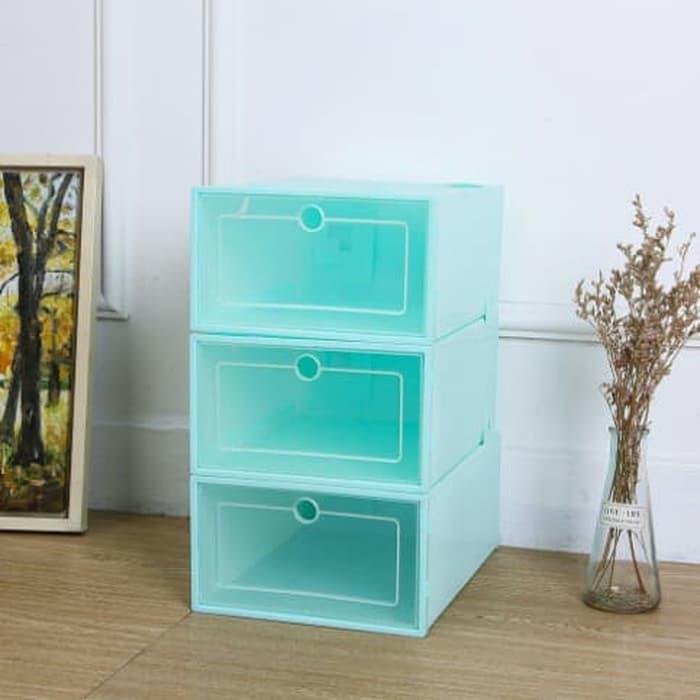 Gambar Kotak Sepatu|Shoes Box|Box Sepatu Lipat Transparan Murah - Hijau Tosca dari TSure Store undefined Tokopedia