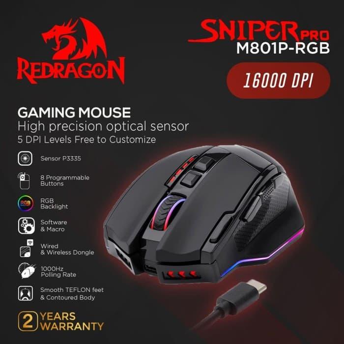 Gambar Redragon M801P-RGB Dual Mode Gaming Mouse RGB SNIPER PRO dari Manekistore undefined Tokopedia