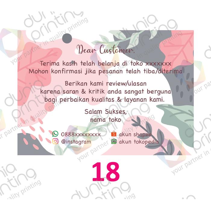 Gambar Thank You Card Ukuran A6 - Bahan kertas BW 250 grm - design 18 dari duniaprinting.id undefined Tokopedia