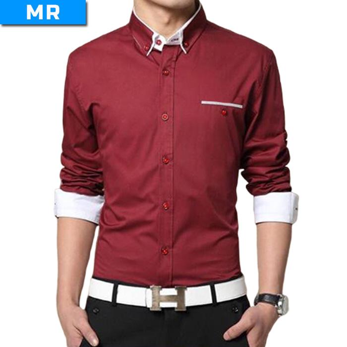 Gambar Kemeja Kantor Pria MR Polos Lengan Panjang Slim Fit | Size XS S M L XL - Maroon, XS dari Toko UsahaMuda undefined Tokopedia