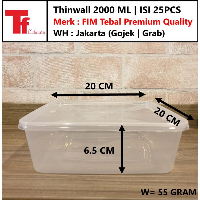 Gambar Kotak Makan Plastik / Thinwall 2000 Ml Merk FIM Tebal (25 Pcs) dari Tf Culinary undefined Tokopedia
