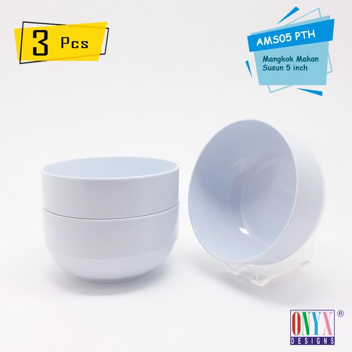 Gambar Onyx, 3 Pcs Mangkok Susun 5 inch: Melamin, Aman untuk Makanan, Halal, AMS05 Polos - Putih dari Onyx Melamin undefined Tokopedia