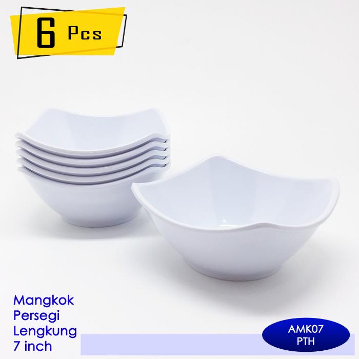 Gambar 6 Pcs, Onyx, Mangkok Persegi Lengkung 7 inch : Melamin, Aman untuk Makanan, Halal, AMK07 Polos - Putih dari Onyx Melamin undefined Tokopedia