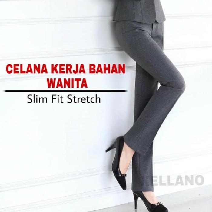 Gambar Celana Slim Fit Kerja Kantor Wanita Celana Bahan Hitam Abu - Hitam, S dari silfiafashion undefined Tokopedia