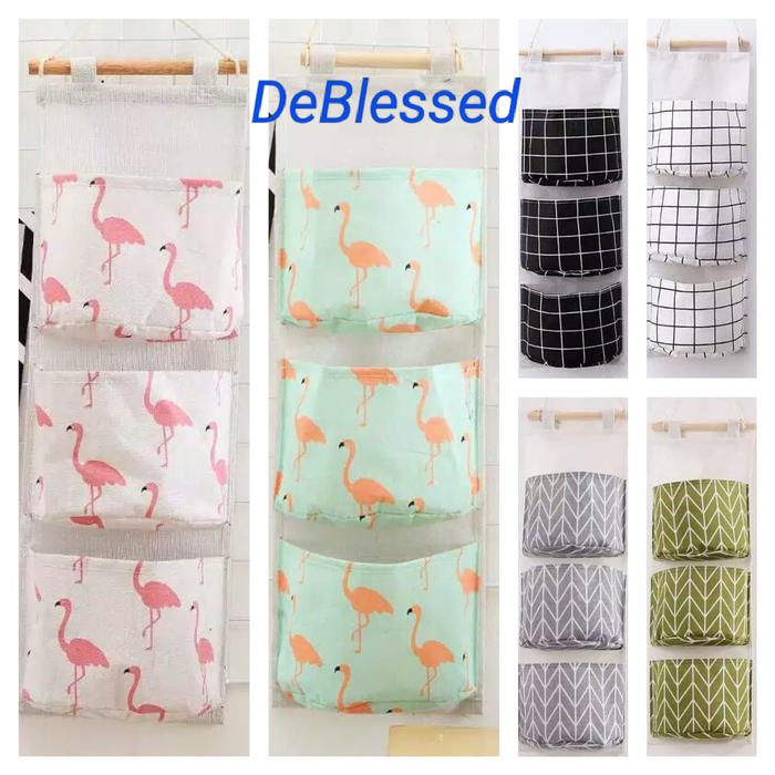 Gambar DeBlessed Storage Bag Kanvas Gantung 3 Slot - MOTIF DAUN ABU2 dari DeBlessed undefined Tokopedia