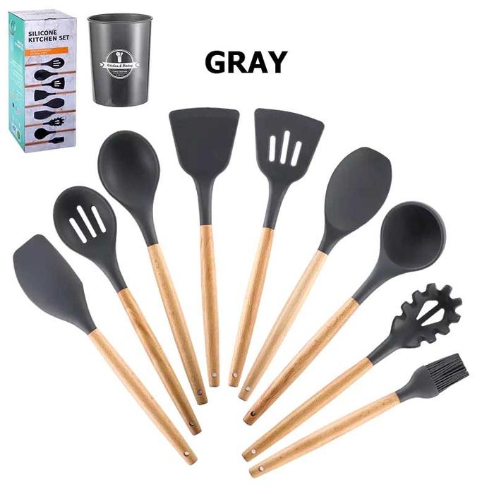 Gambar Silicon Kitchen Utensil Set 12Pcs Peralatan Masak Sutil Spatula - Gray dari Brainbox Car and Home undefined Tokopedia