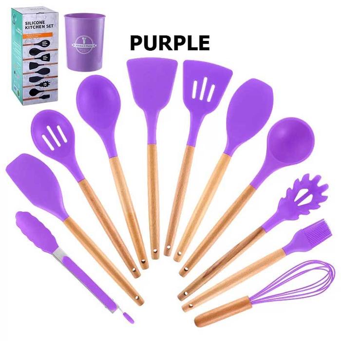 Gambar Silicon Kitchen Utensil Set 12Pcs Peralatan Masak Sutil Spatula - Purple dari Brainbox Car and Home undefined Tokopedia
