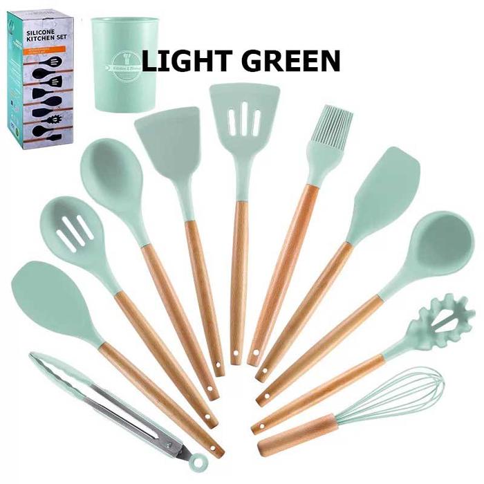 Gambar Silicon Kitchen Utensil Set 12Pcs Peralatan Masak Sutil Spatula - Light Green dari Brainbox Car and Home undefined Tokopedia