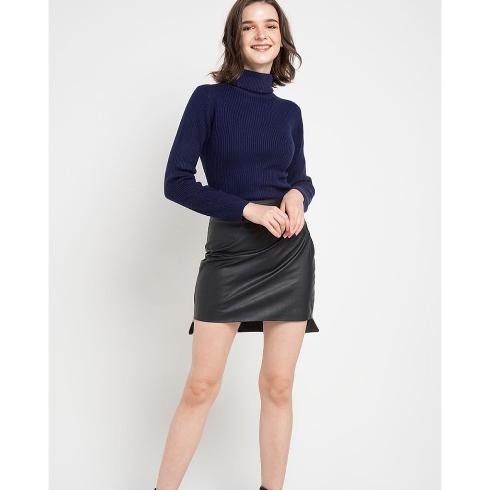 Gambar Ribbed Turtleneck Daisy Sweater Rajut Wanita Kerang Panjang - Navy dari lattinashop undefined Tokopedia