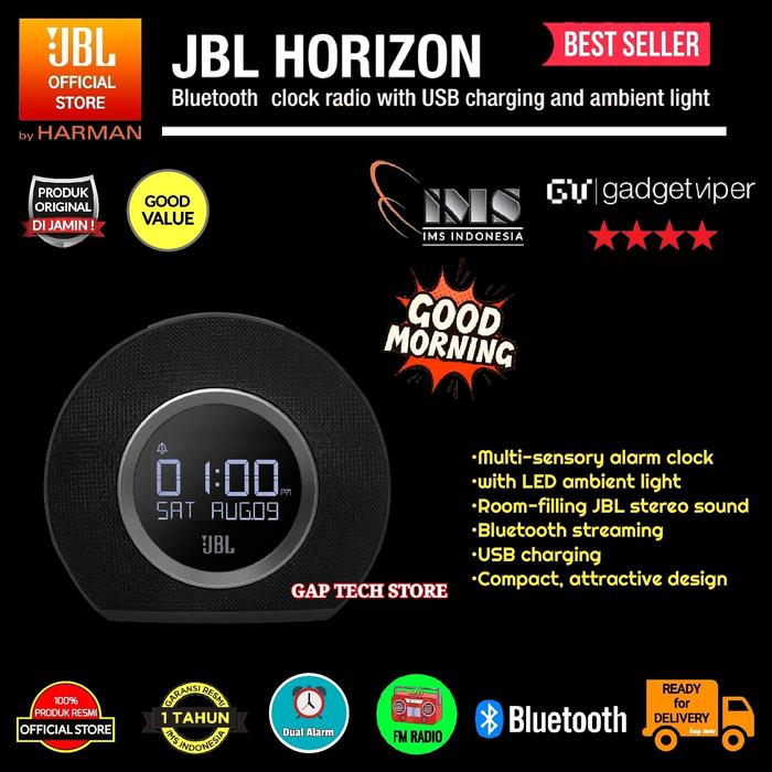 Gambar JBL Horizon - Speaker Bluetooth Clock Radio with USB Charging (Black) - Hitam dari GAP TECH STORE undefined Tokopedia