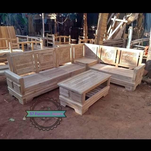 Jual Meja Kursi Tamu Jati Model Pojok Sudut Ruangan L Mentahan Kab Jepara Tukang Mebel Furniture Jepara Tokopedia