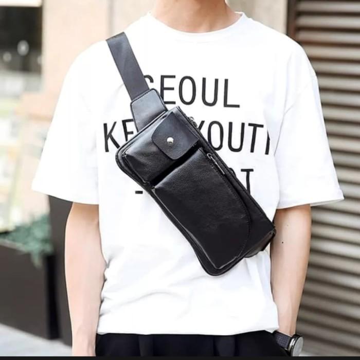 Gambar Tas Selempang Slempang Pria Kulit Waterproof XO (ada bolongan mp3) - Hitam dari variannet undefined Tokopedia